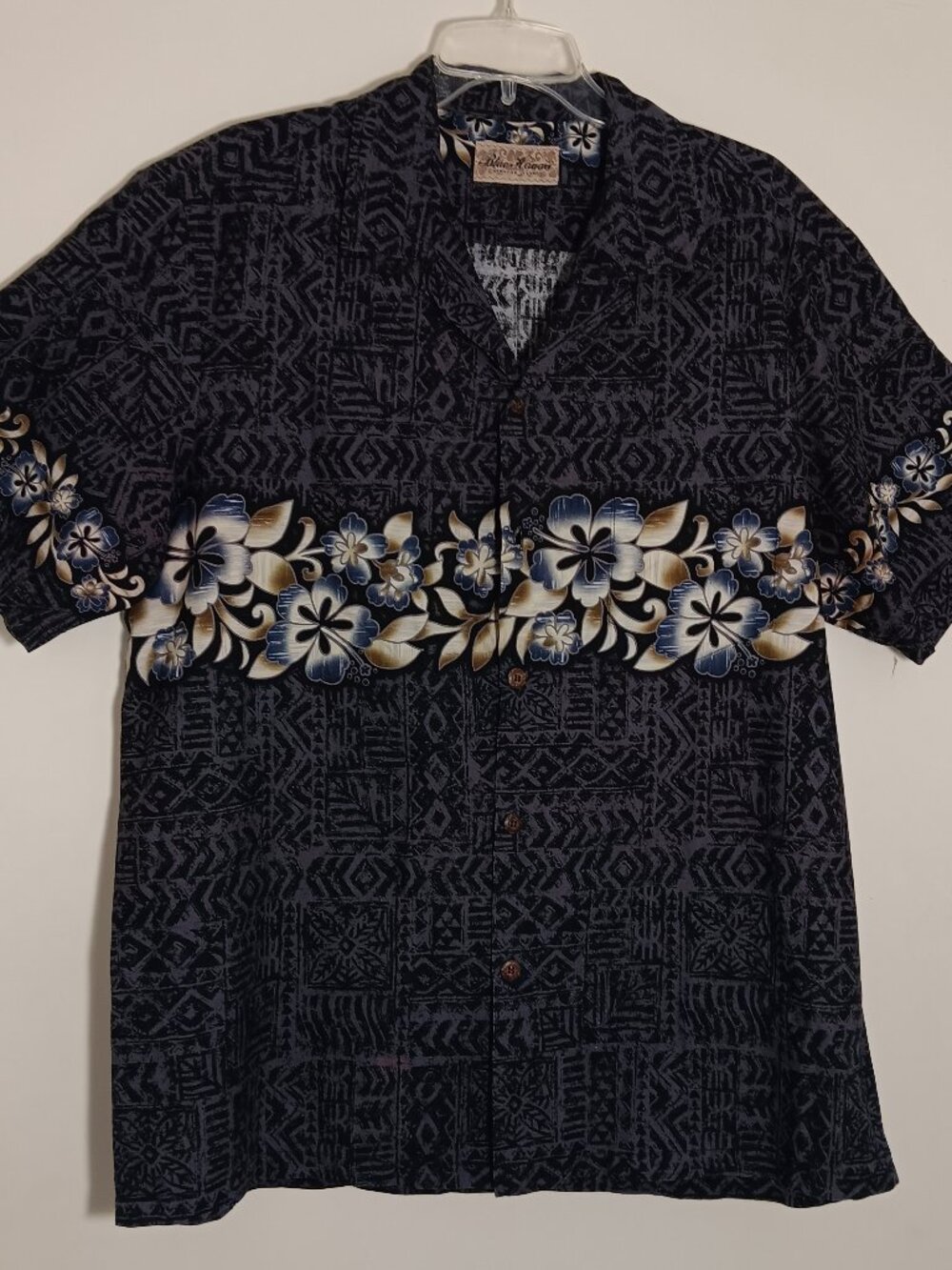 Blue hawaii hawaiian shirt mens hibiscus tribal Aloha button up made in Hawaii